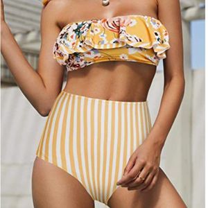 Womens Flounce Bandeau Bikini Top  Swimsuit